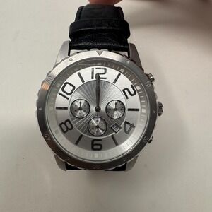 Silpada Stainless All Stainless Steel Silver Watch Leather Band (NEEDS BATTERY)
